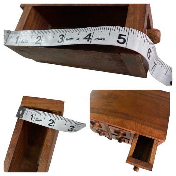 Balinese Wooden Jewelry Box Has 6 Distinct Pull Out Drawers on Wrought Iron Legs - Picture 12 of 16